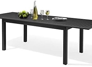 Crestlive Products Patio Expandable Dining Table, Aluminum Outdoor Rectangular Table for 6 to 8, All Weather Patio Furniture for Lawn Garden Porch Backyard Poolside Deck, Black