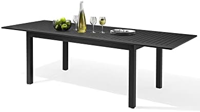Crestlive Products Patio Expandable Dining Table, Aluminum Outdoor Rectangular Table for 6 to 8, All Weather Patio Furniture for Lawn Garden Porch Backyard Poolside Deck, Black - Image 2