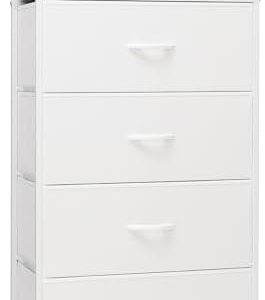 Tall Dresser for Bedroom, 6 Drawers Vertical Fabric Dresser (White)
