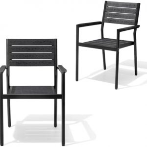 Crestlive Products Outdoor Dining Chairs Set of 2, Aluminum Stackable Patio Chairs with Arm for Lawn Garden Backyard Deck Porch Yard, Black