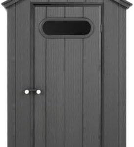 CRESTLIVE 4x4 FT Outdoor Plastic Resin Shed, Anti-Rust Waterproof Storage Shed Equipped with Floor, Doors, Vent & Skylight for Lawn Gear & Bikes
