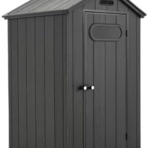 CRESTLIVE 4x4 FT Outdoor Plastic Resin Shed, Anti-Rust Waterproof Storage Shed Equipped with Floor, Doors, Vent & Skylight for Lawn Gear & Bikes