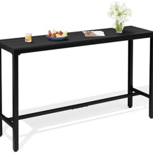 Outdoor Bar Table, 63" Rectangular Pub Table with Waterproof Top