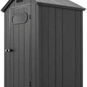 CRESTLIVE 4x4 FT Outdoor Plastic Resin Shed, Anti-Rust Waterproof Storage Shed Equipped with Floor, Doors, Vent & Skylight for Lawn Gear & Bikes