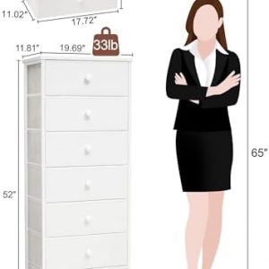 Fabric Dresser for Bedroom, 7-Drawer Tall Vertical Storage Tower (White)