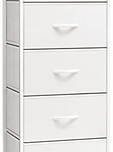 Tall Dresser Vertical Fabric Storage Tower Organizer, 5 Drawers (White)