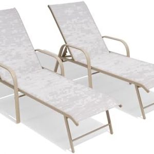 Crestlive Products Chaise Lounge Chair Outdoor with Armrests, Pool Lounge Chairs Set of 2, Aluminum Adjustable 5 Positions Sun Tanning Lounger for Patio, Poolside, Yard, Deck, Backyard (Mix Color)