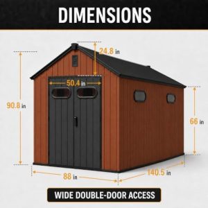 8x12 FT Plastic Outdoor Storage Shed, Resin Waterproof Garden House
