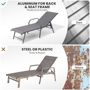 Chaise Lounge Outdoor, Aluminum Pool Lounge Chairs Set of 2 (Gray)