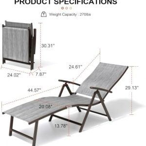 Lounge Chair Outdoor, Folding Pool Chaise Chairs Set of 2 (Black Gray)