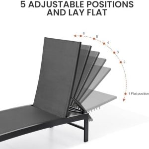 Crestlive Products Chaise Lounge Chair Outdoor Set of 2, Adjustable 5 Positions Pool Lounge Chairs, Metal Tanning Recliner, Outdoor Furniture All Weather for Patio, Beach, Yard, Pool（Black）