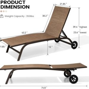 Pool Lounge Chairs with Wheels, Chaise Lounge Chairs Set of 2 (Brown)