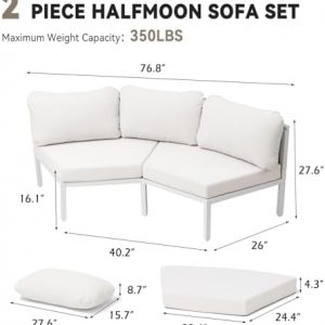 2-Seat Half-Moon Aluminum Patio Sofa Set, Outdoor Sectional, Beige