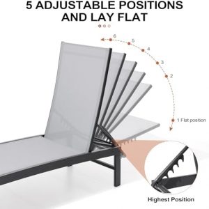 Crestlive Products Chaise Lounge Chair Outdoor Set of 4, Adjustable 5 Positions Pool Lounge Chairs, Metal Tanning Recliner, Outdoor Furniture All Weather for Patio, Beach, Yard, Pool(Light Grey)