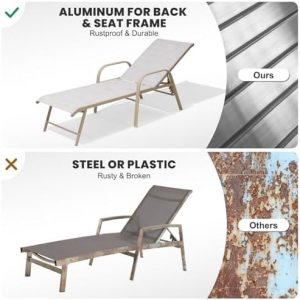 Crestlive Products Chaise Lounge Chair Outdoor with Armrests, Pool Lounge Chairs Set of 2, Aluminum Adjustable 5 Positions Sun Tanning Lounger for Patio, Poolside, Yard, Deck, Backyard (Mix Color)