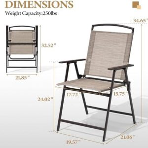 Crestlive Products Set of 4 Patio Folding Chairs 4-Pack Dining Chairs Outdoor Portable Sling with Armrest for Camping, Beach, Garden, Pool, Backyard, Deck (Beige)