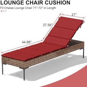 Crestlive Products Chaise Lounge Cushion Outdoor Set of 2, Water Resistant Foldable Patio Lounge Chair Cushions with Straps, Lounger Cushions for Outdoor Furniture, Lawn, Pool, 72''Lx21''W (Chili)