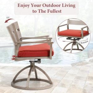 Crestlive Products Patio Swivel Chairs Set of 4, Outdoor Dining Chairs with Sunbrella Cushion Weather-Resistant Aluminum Rocker Chairs with Wood Grain Finish for Outside Garden (Red)