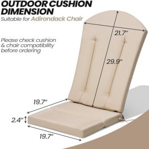 50x19.6 In Adirondack Chair Cushion Set of 2, Outdoor Chair Cushion