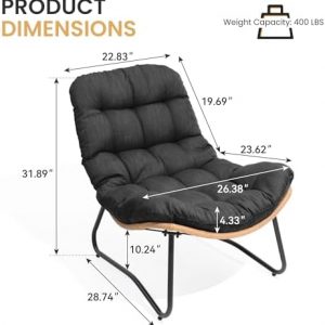 Outdoor Loveseat with Soft Cushion, 1 Seater Boho Patio Couch (2PCS Black)