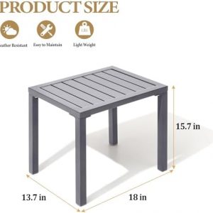 Aluminum Outdoor Side Table, Small Patio Coffee Bistro End Table, Gray