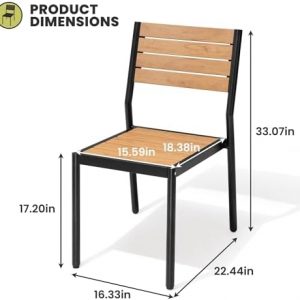 Crestlive Products Stackable Aluminum Outdoor Dining Chair, Patio Chair with Wood Grain WPC Seat & Back, Modern All-Weather Armless Chairs for Patio, Backyard, Poolside, Brown