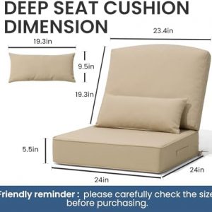 Crestlive Outdoor Deep Seat Cushion Set of 2, with Pillow, 24x24x5.5