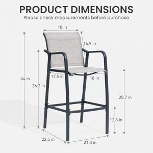 Crestlive Products Outdoor Bar Stools Set of 2, Bar Height Patio Chairs, Heavy Duty Tall Chairs Barstools with Armrest and Footrest, Textilene Fabric for Kitchen, Backyard, Bistro, Poolside (Gray)