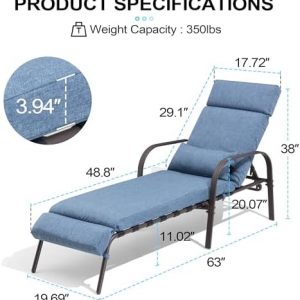Lounge Chair Outdoor with Cushion & Pillow, Pool Chaise Chairs (Dark Blue)