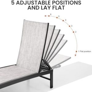 Crestlive Products Chaise Lounge Chair Outdoor Set of 2, Adjustable 5 Positions Pool Tanning Recliner, Outdoor Lounge Furniture Perfect for Patio, Beach, Yard, Pool