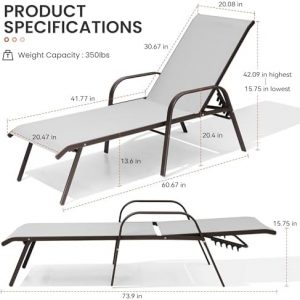 Crestlive Products Outdoor Chaise Lounge Chair,5-Position Pool Lounge Chairs with Armrests Sunbathing Recliner for Patio, Beach, Deck, Yard (2PC Gray)