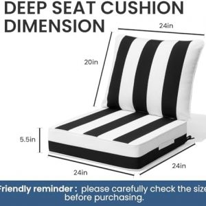 Crestlive Water Resistant Outdoor Deep Seat Cushion Set of 2, 24x24x5.5