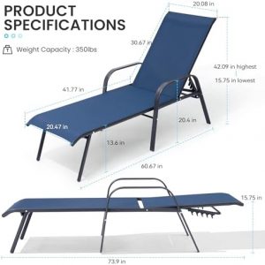 Crestlive Products Outdoor Chaise Lounge Chair,5-Position Pool Lounge Chairs with Armrests Sunbathing Recliner for Patio, Beach, Deck, Yard (2PC Navy Blue)