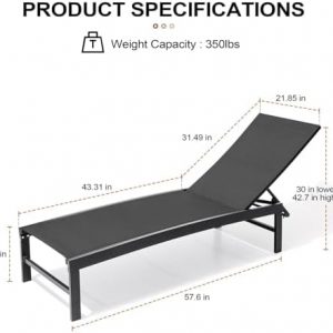 Crestlive Products Chaise Lounge Chair Outdoor Set of 2, Adjustable 5 Positions Pool Lounge Chairs, Metal Tanning Recliner, Outdoor Furniture All Weather for Patio, Beach, Yard, Pool（Black）
