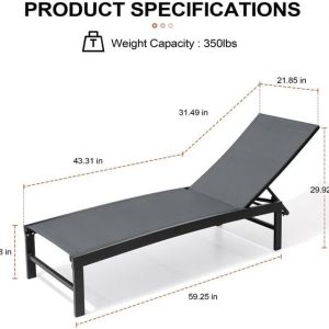 Crestlive Products Chaise Lounge Chair Outdoor Set of 2, Adjustable 5 Positions Pool Tanning Recliner, Outdoor Lounge Furniture Perfect for Patio, Beach, Yard, Pool
