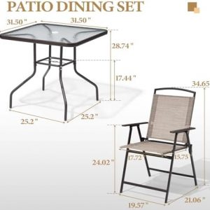 Crestlive Products 5 Piece Patio Dining Set, 4 Folding Chairs and Table