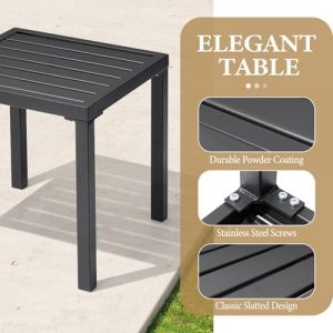 Outdoor Metal Side Table, Patio Small Square End Table, Black