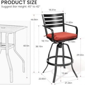 30" Swivel Outdoor Bar Stools Set of 2, Sunbrella Cushion Patio Bar Chairs