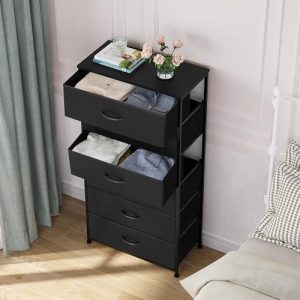 Tall 6-Drawer Wide Fabric Storage Tower Dresser for Closet, Black