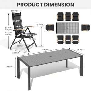 Crestlive Products 9 Pieces Aluminum Outdoor Patio Dining Set of 8