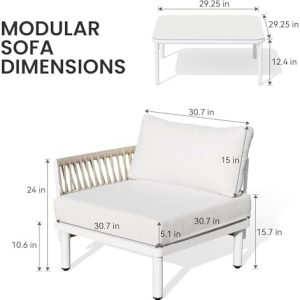Crestlive Products Aluminum Outdoor Patio Furniture Set, 6 Seat Modular Patio Sectional Sofa, Oversized 31" Deep Seating with 5.1" Extra Thick Cushions for Garden Backyard Poolside