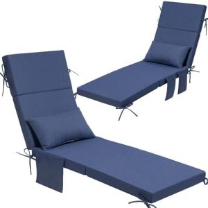 Crestlive Foldable Outdoor Lounge Chair Cushions w/Pillow&Pocket, 72"x21"