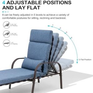 Lounge Chair Outdoor with Cushion & Pillow, Pool Chaise Chairs (Dark Blue)
