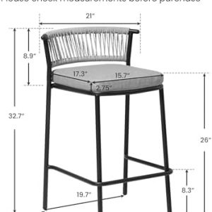 Outdoor Bar Stools Set of 4, 26" Stackable Counter Stools with Rattan Back