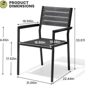 Crestlive Products Outdoor Dining Chairs Set of 2, Aluminum Stackable Patio Chairs with Arm for Lawn Garden Backyard Deck Porch Yard, Black