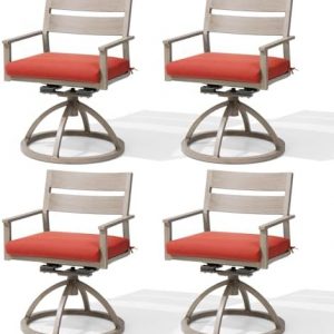 Crestlive Products Patio Swivel Chairs Set of 4, Outdoor Dining Chairs with Sunbrella Cushion Weather-Resistant Aluminum Rocker Chairs with Wood Grain Finish for Outside Garden (Red)