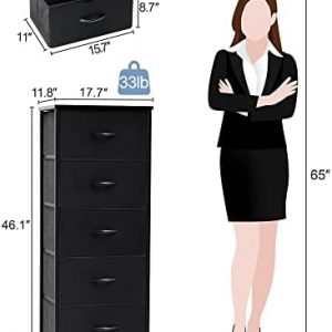 Crestlive Products Vertical Tall Fabric Dressers for Bedroom, Storage Tower - Sturdy Frame, Wood Top & Handles - Organizer Unit for Home Dorm-Black