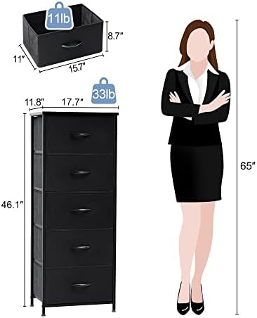 Crestlive Products Vertical Tall Fabric Dressers for Bedroom, Storage Tower - Sturdy Frame, Wood Top & Handles - Organizer Unit for Home Dorm-Black - Image 3