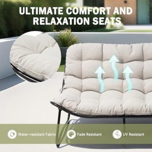 Outdoor Loveseat with Soft Cushion，Patio 2-Seat Boho Sofa (Beige)