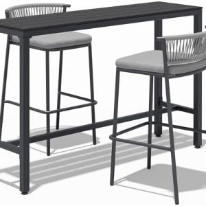 Outdoor Bar Table Set of 3, 55" Waterproof Table with 2 Rattan Chairs